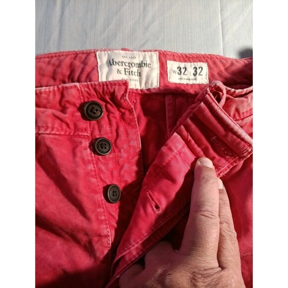 Abercrombie & Fitch Red Pants Mens W32 L32 Button Fly Slim Casual Chinos - Picture 3 of 6